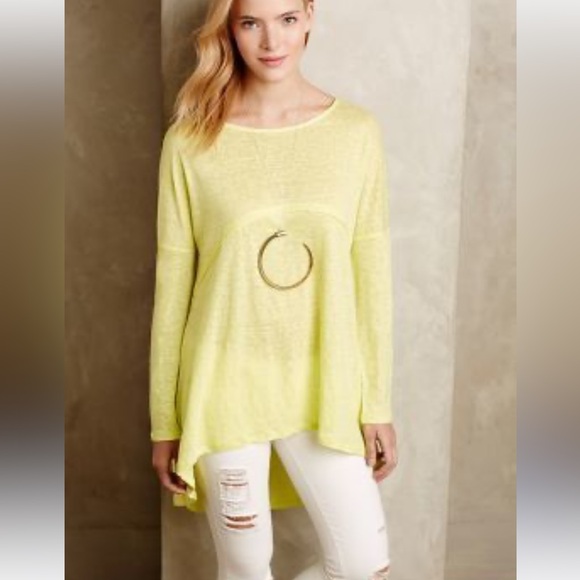 Blue Tassel Anthropologie Pura Tunic Long Sleeve Yellow 100% Linen M - Picture 1 of 6